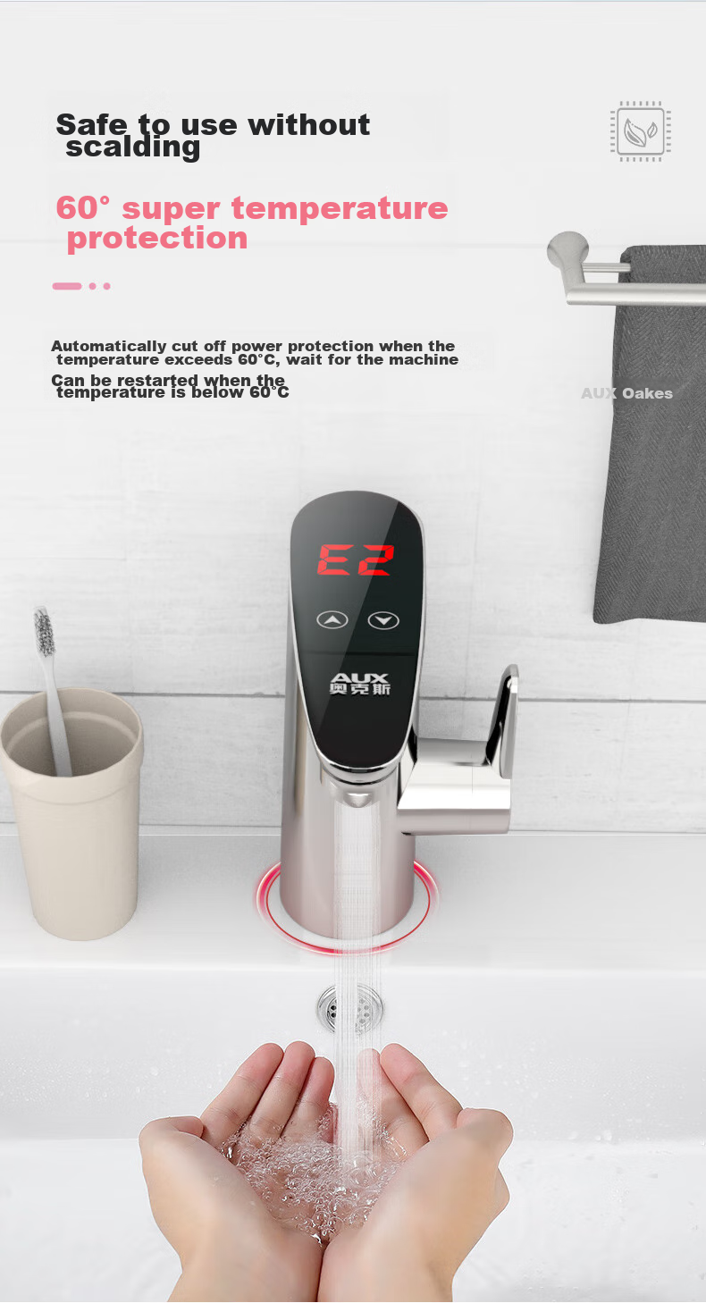 AUX Electric Water Heater Faucet, Bathroom Sink Hot And Cold Dual-Use Smart Digital Display Fast Heating Kitchen Treasure Instant Electric Water Heater, Bottom Water Inlet WT1X3 Stainless Steel Body 13