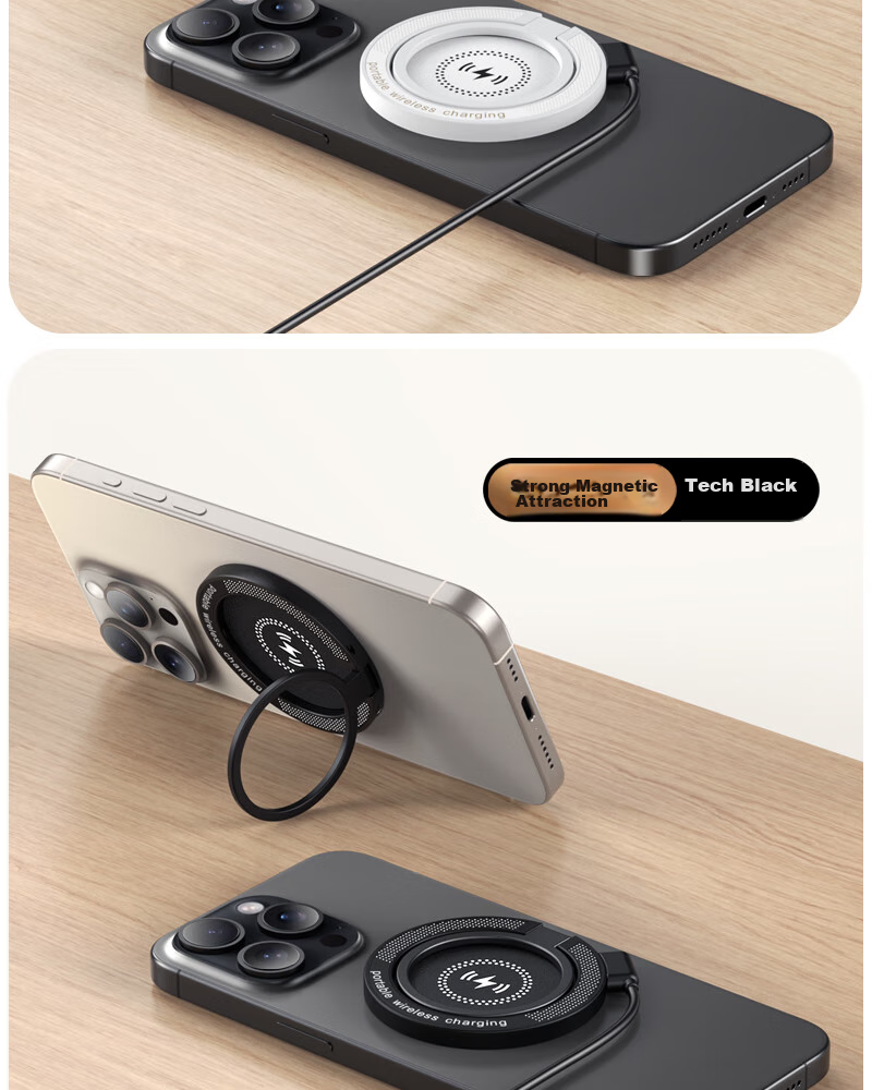 ESCASE MagSafe Magnetic Wireless Charging Stand for IPhone, Two-In Fast Charging Transparent Punk Case for IPhone 15/14/13/12 Pro Max with EarPods, Black 22