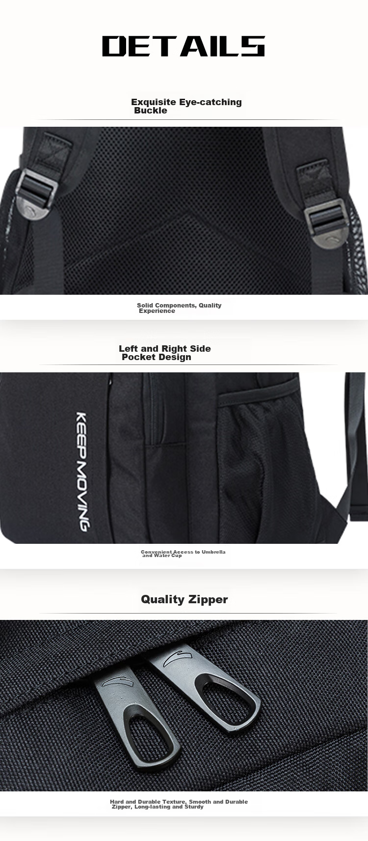 Anta Walker Black Backpack Unisex Student School Bag Laptop Sports Travel Bag 6