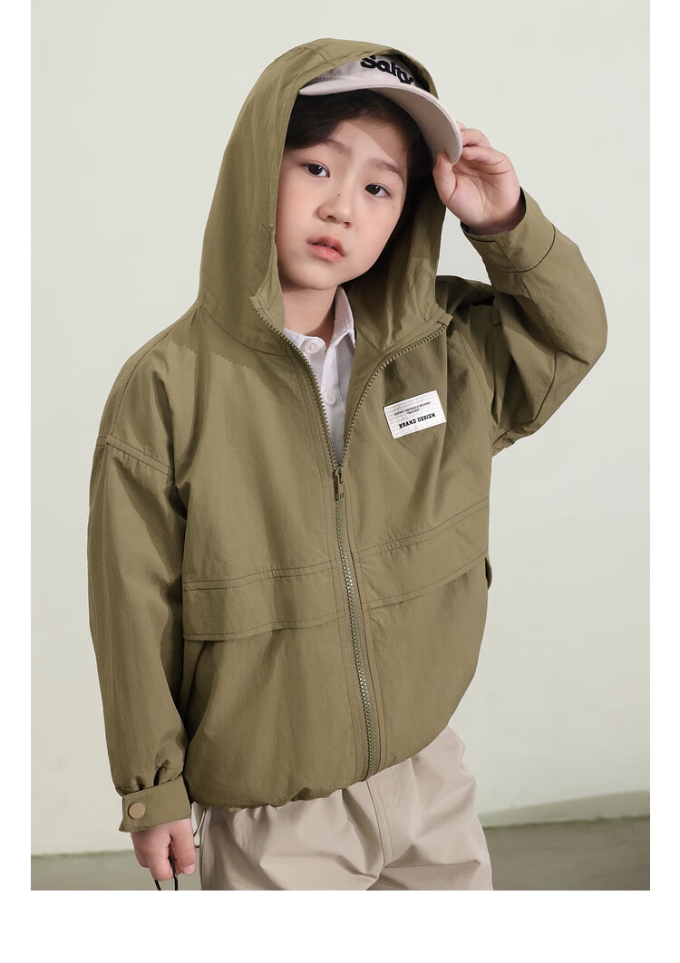 LUSON Chen Da Zhu Boys' Outdoor Hooded Workwear Jacket, 2025 Spring And Autumn New Style, Children's Water-Repellent Hiking Coat, Outerwear 24