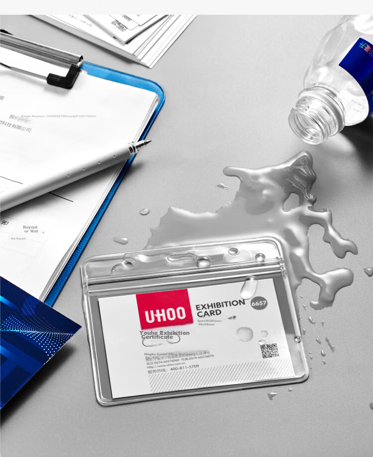 UHOO PVC Exhibition Badge, Vertical Transparent ID Holder, Work Card Sleeve, Badge, Tag, Lanyard, Name Tag, Card Holder, Chest Card, Access Pass, Student ID Card, Meal Card, Work Card 6658 6
