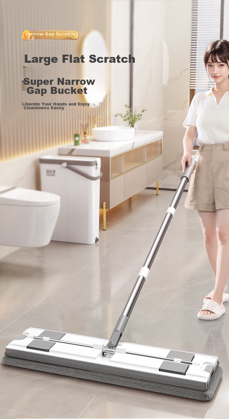 Jieshibao Flat Mop, 40cm, 5 Cloth Pads, Household All-In No Hand Washing, Squeegee Mop with Bucket, Floor Cleaning Wonder, Dunmop Cloth 1