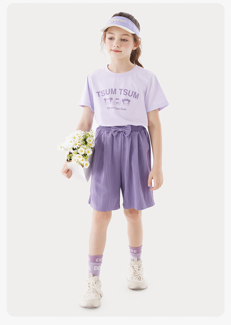 Disney Girls' Summer Two-Piece Set Short Sleeve T-Shirt and Shorts Purple T91197 130cm 9