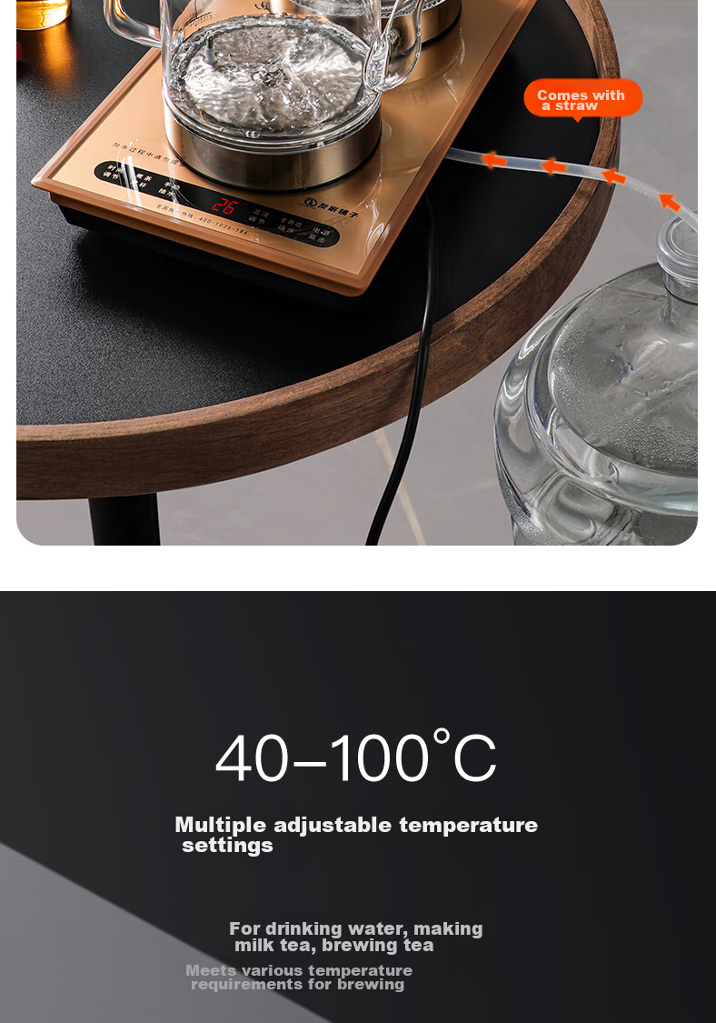 Biooner 37x23 Fully Automatic Electric Kettle with Water Inlet, Home And Office Tea Station All-In Machine, Tea Table, Coffee Table, Built-In Tea Set, Black Steaming Tea Model 8