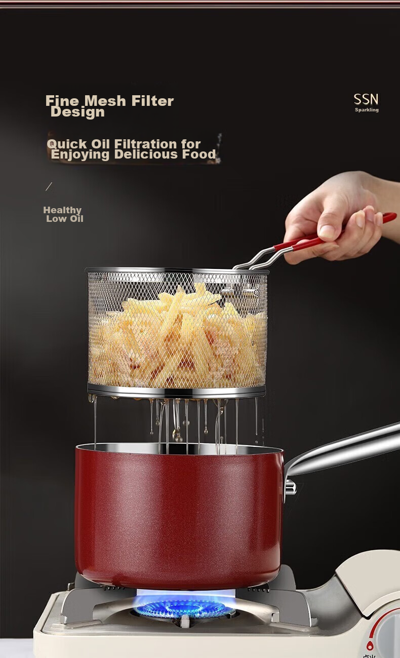 SSN Deep Frying Pan, Home Use for Fried Balls, Specialized Small Oil Fryer Pot, Deep-Frying Kettle, 16cm 5
