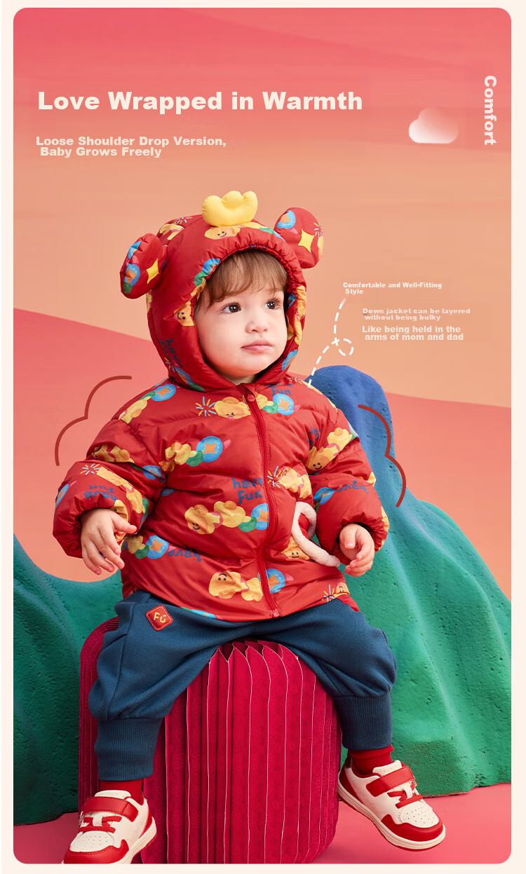 BALABALA Kids Down Jacket Boys Girls 2025 New Spring Festival Red Chinese Style Thickened Baby Coat 3