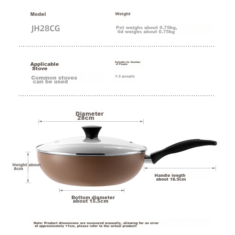 COOKER KING Non-Stick Wok, Easy-Clean Lightweight Flat-Bottom Frying Pan, 28cm Compatible with Induction Cookers, Jihuang JH28CG
