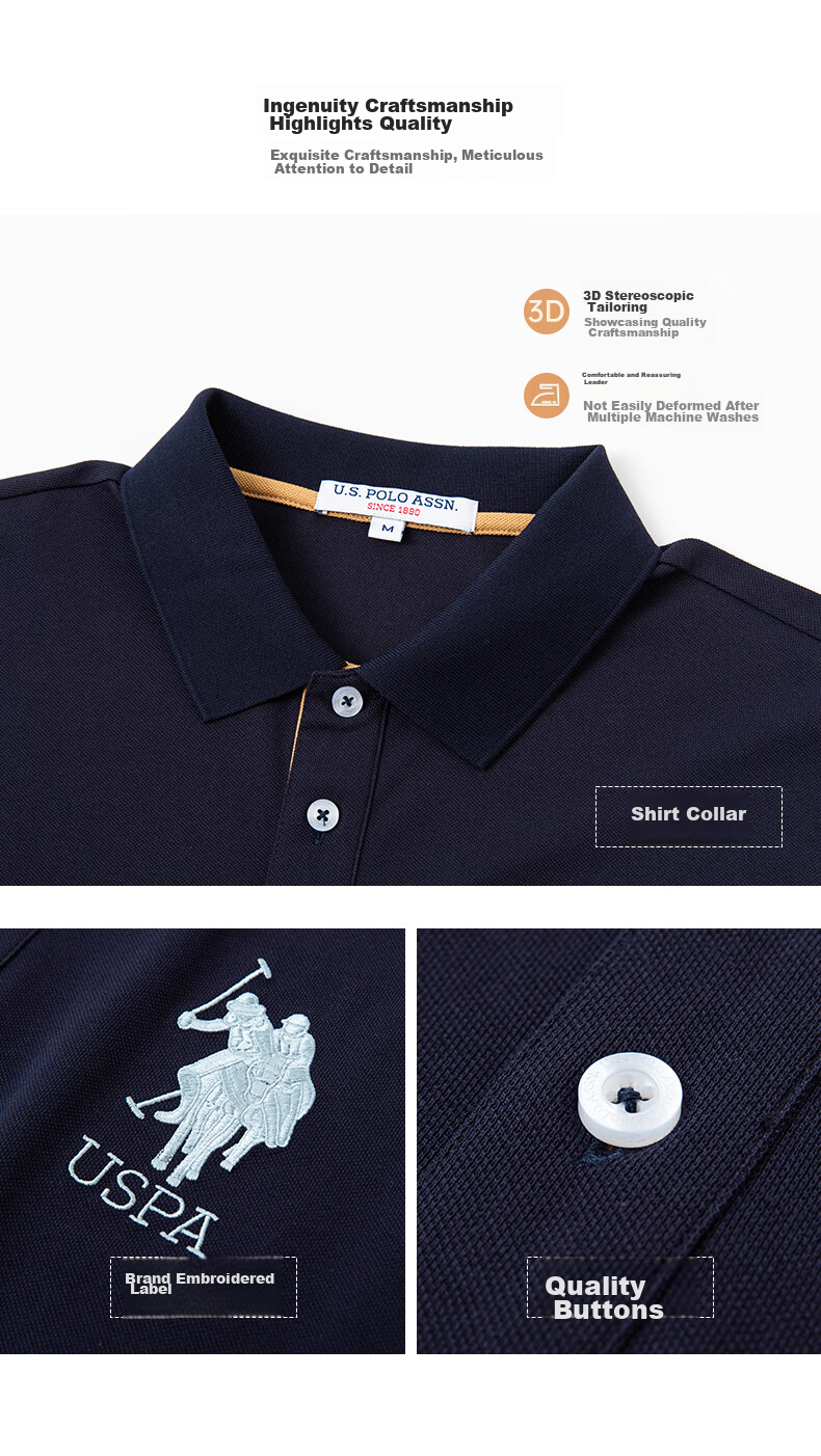 U.S. POLO ASSN. Men's Polo Shirt with Collar, Autumn Business Casual Long-Sleeve T-Shirt, American-Style Loose Top for Men, Navy Blue, Size L 5