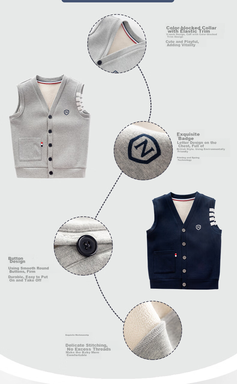 NUBIWU Children's Vest, Boys' Waistcoat, Big Kids' Outer Wear Vest, Boys' Spring Style Sleeveless Jacket Clothing 4