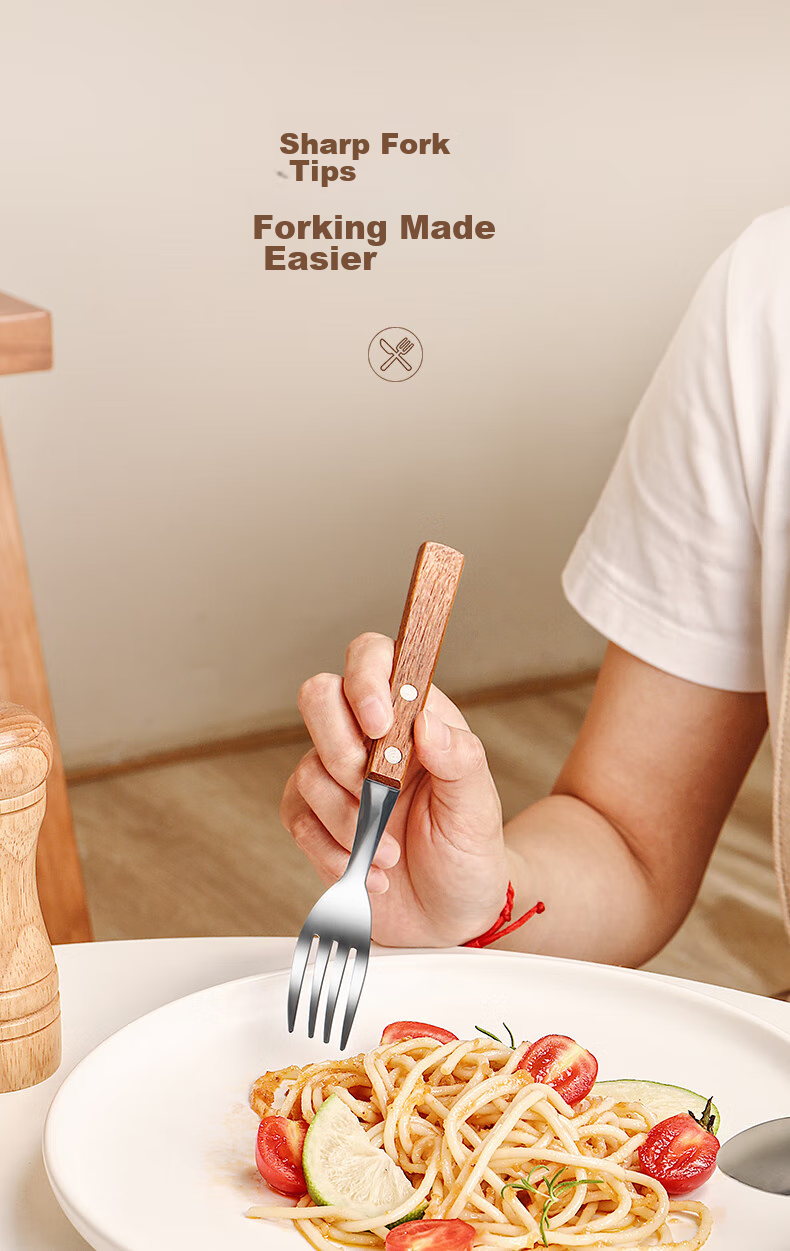 CRISTALGLASS 304 Stainless Steel Steak Knife And Fork Set, Rosewood Handle Thickened Cutlery Set for Western Cuisine 5