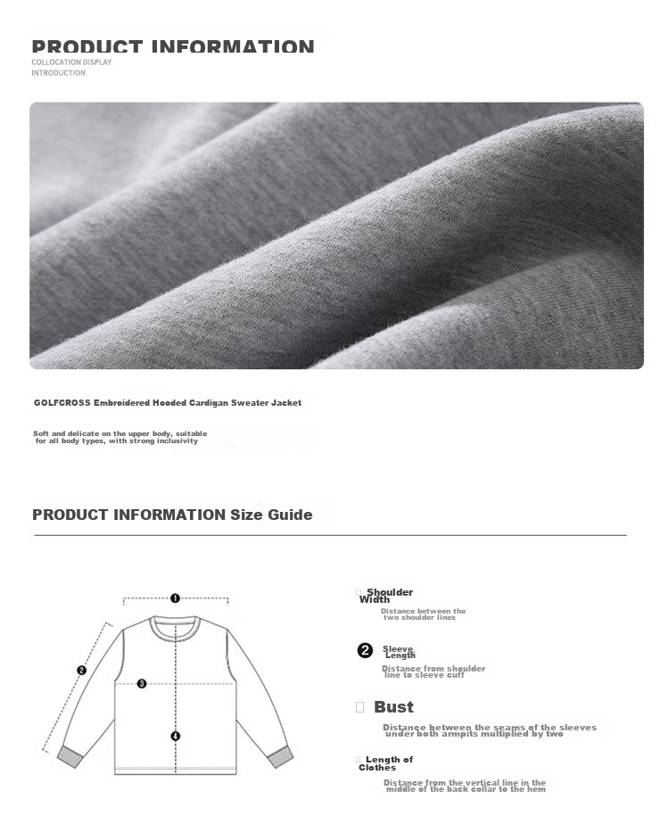 GOLFCROSS Couple's Sweatshirt, Spring And Autumn Letter Embroidery, Loose Hooded Cardigan Jacket, Gray, S 3