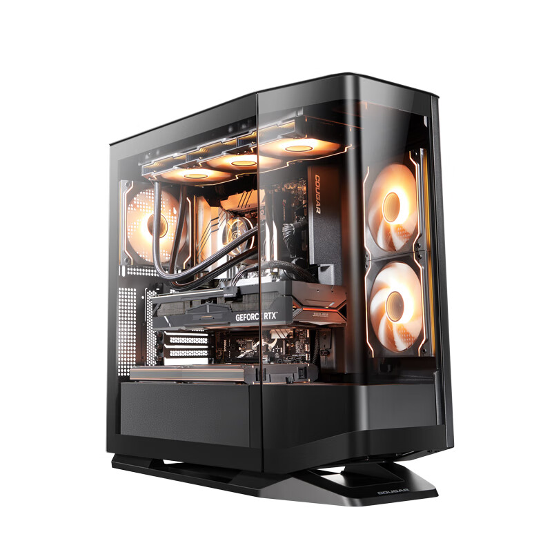 COUGAR FV270 Black Gaming PC Case, Supports 360mm Water Cooling, Rotating Tray/ATX Motherboard/Four-Sided Quick Release/270° Panoramic View