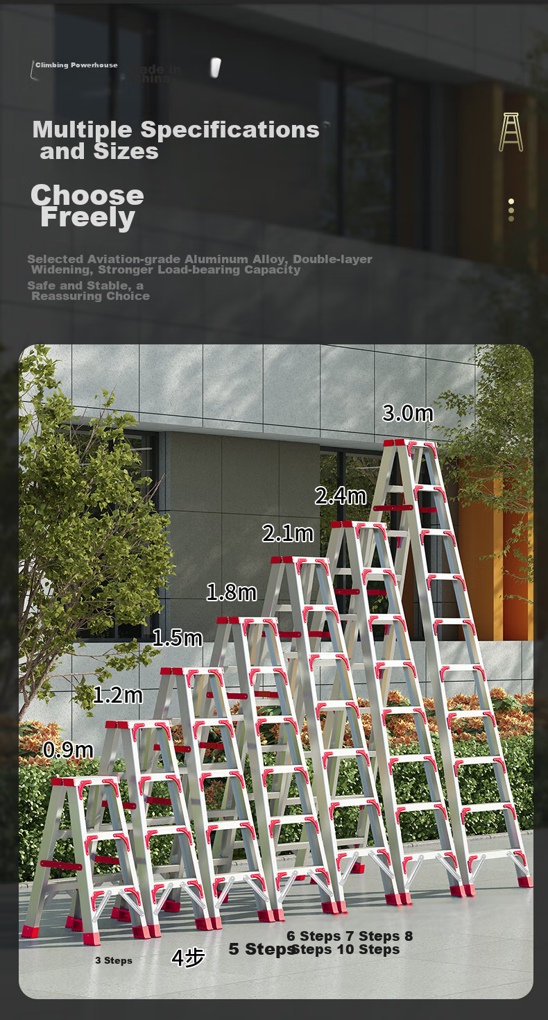 Cenggao Aluminum Alloy Household A-Frame Ladder, Folding Engineering Ladder, Warehouse Industrial Ladder, Red Reinforced And Sturdy Model with 5 Steps 3