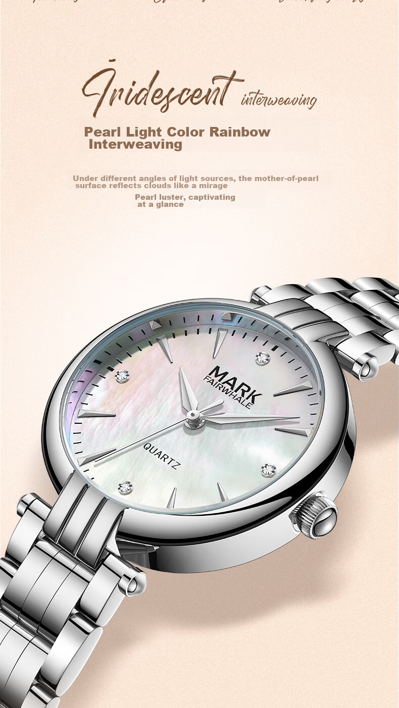 MARK FAIRWHALE Small Petal Watch for Women with Diamond-Inlaid Mother-Of Dial, Quality Waterproof Chinese Watch, Birthday Gift for Girlfriend 3640 5