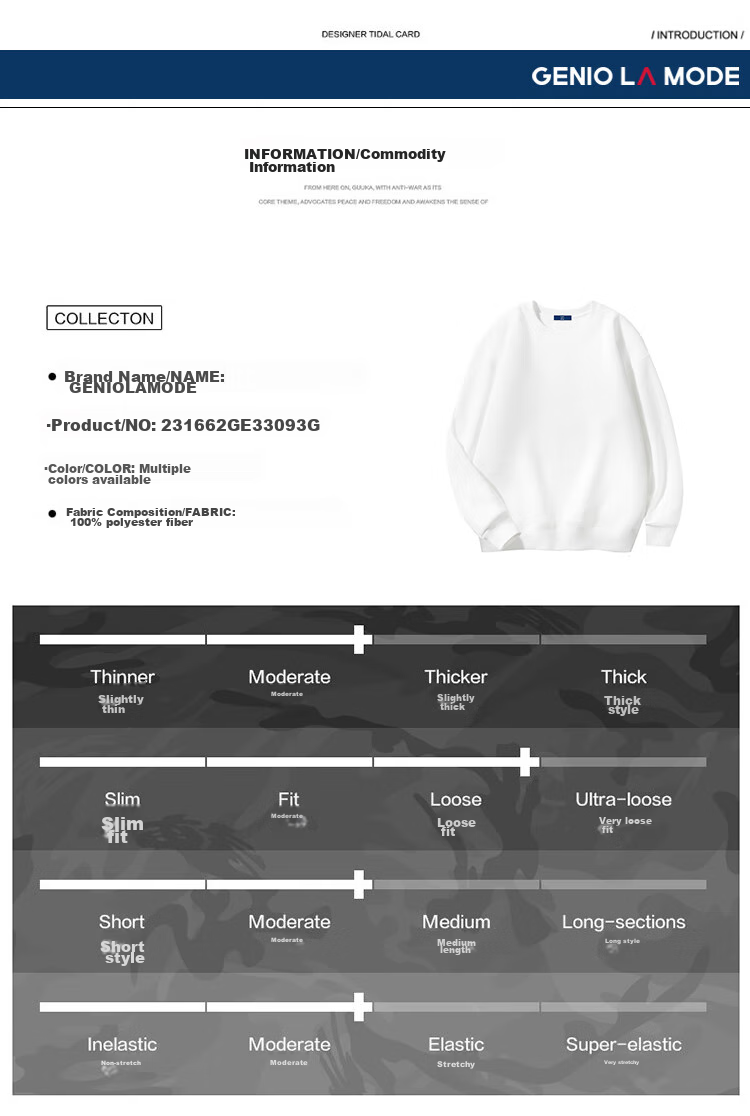 GENIOLAMODE Men's Sweatshirt, Japanese-Style Solid Color Casual Round Neck Pullover Top, Loose Comfortable Versatile Long Sleeve 7