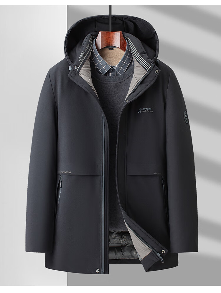 ROMON Men's Winter Warm Hooded Cotton Jacket Casual Business Cotton Coat Dad Style 23855 Navy Blue 175 6