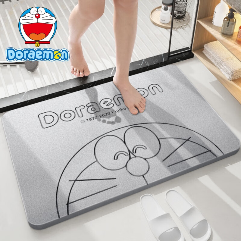 Dajiang Doraemon Co-Branded Hard Diatomaceous Earth Absorbent Floor Mat, Bathroom Entrance Cartoon Fun Toilet Mat, 39x60cm
