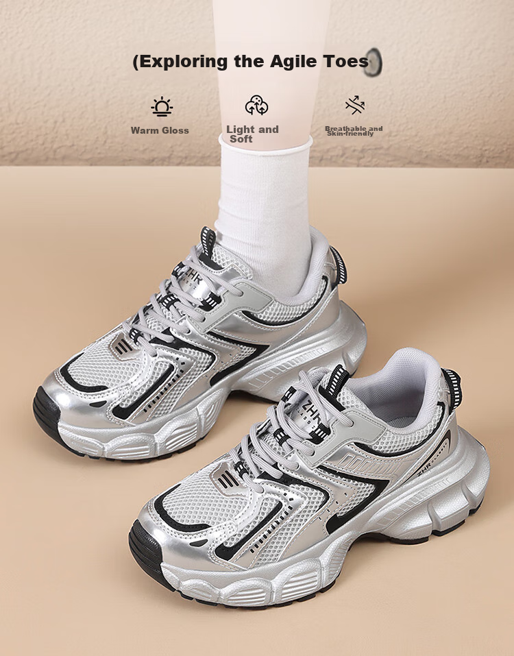 ZHR Spring And Autumn Dad Shoes for Women, Versatile Thick-Soled Casual Shoes, Breathable Mesh Sports Shoes for Women, BV63, Dark Gray, Size 35 7