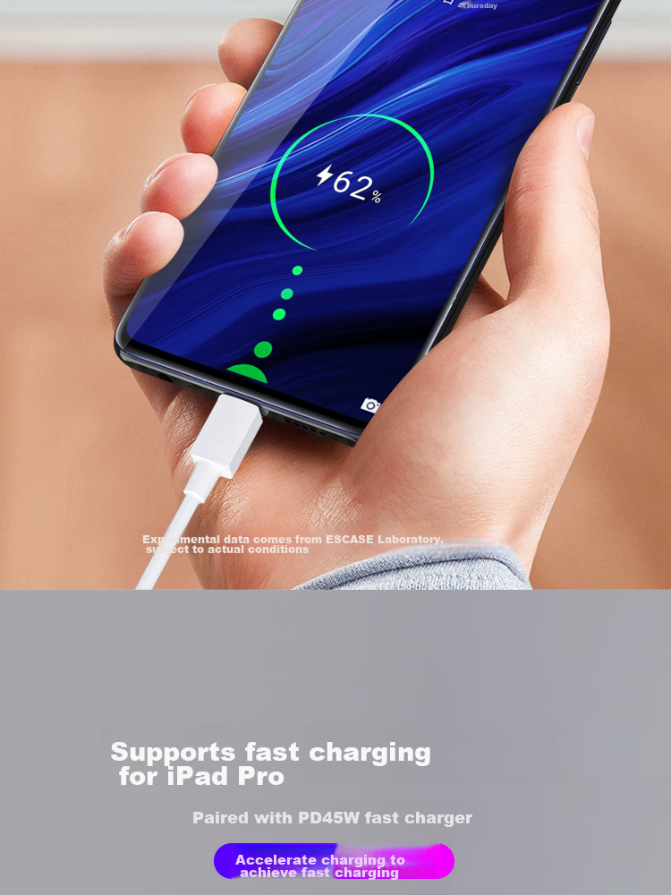 ESCASE Type-C Data Cable, Fast Charging Cord, 100W Fast Charge, PD Fast Charge, 5A, 2 Meters, E Chip, Student Party, Car Use, Business Trip, Multi-Device, CC-100 TPE Material 9
