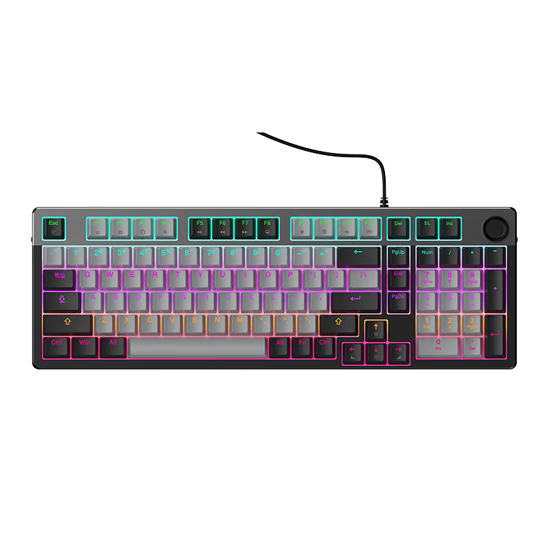 DAREU EK815pro Mechanical Keyboard Gaming Keyboard 98-Key Layout, Multimedia Knob, Black And Gray Color, Blue Switch