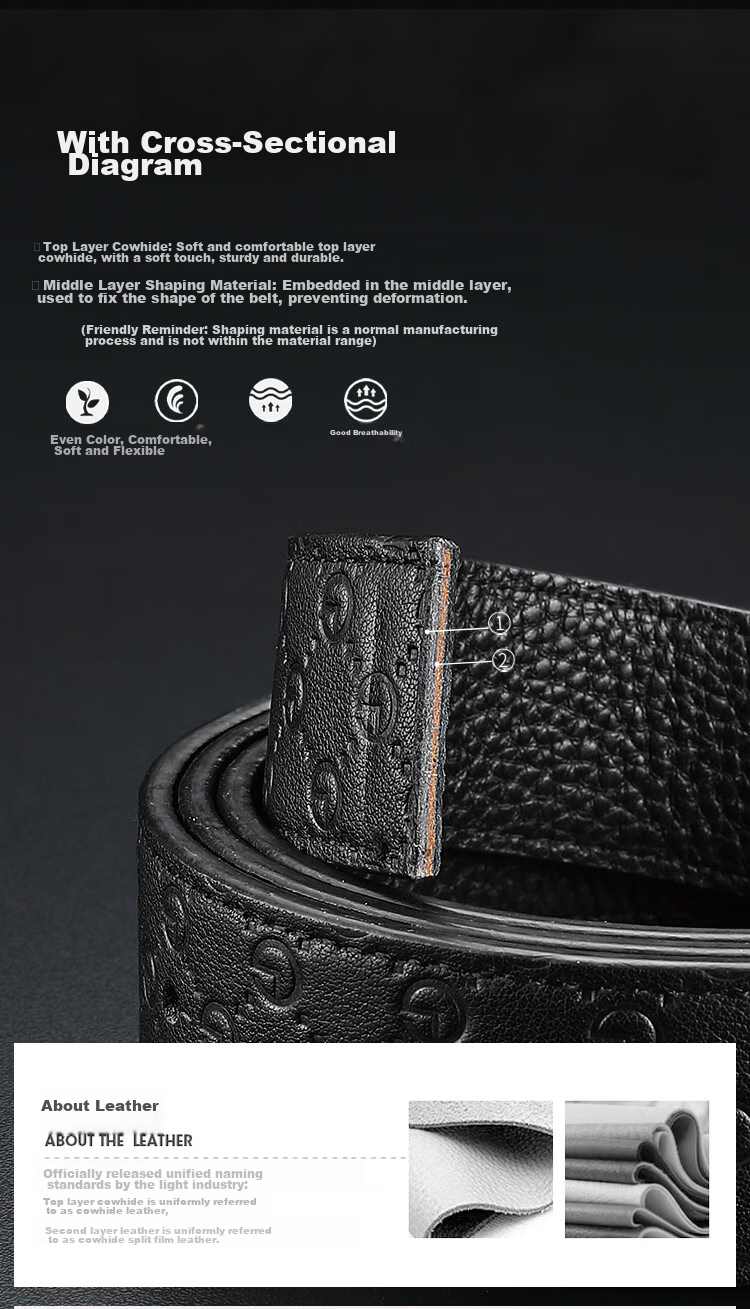 Goldlion Men's Buckle Leather Belt, Top-Grain Cowhide Smooth Buckle Waistband, Casual Trouser Belt Gift Box, Birthday Gift 5