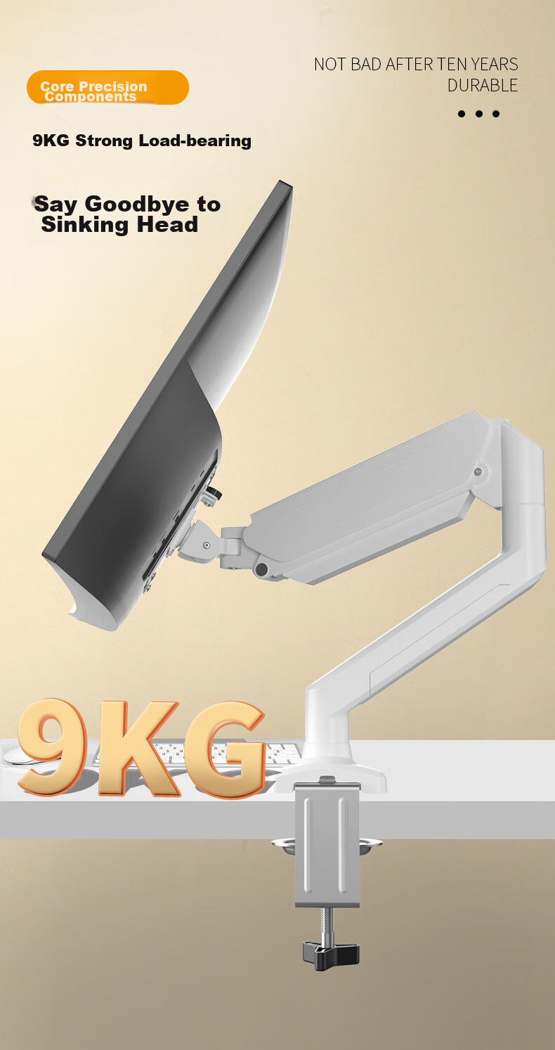 W&Q Monitor Arm, White Display Mechanical Arm, Desktop Computer Office Desk Riser Stand, No Drilling Required, Gas Lift Rotating VESA17-32 Inches 7