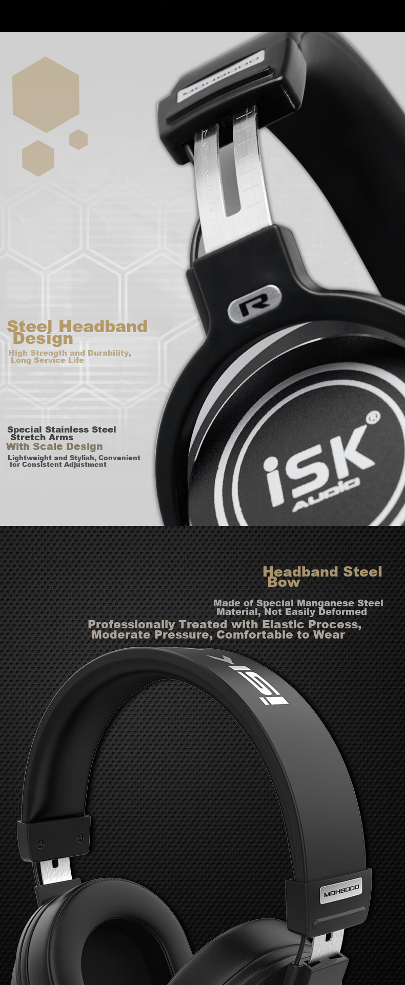 ISK MDH8000 Over-Ear Professional Live Streaming Monitoring Headphones, High-Quality High-Fidelity Dynamic Driver Gift Earphones, Comfortable to Wear, Suitable for Computer, Mobile Phone, Desktop Sound Card, with In-Ear Monitor 3