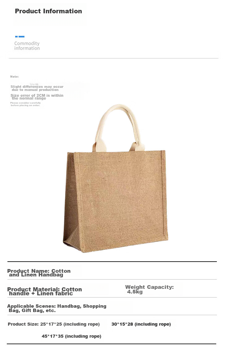 Pangdaidai Thickened Wear-Resistant Linen Bag, Handbag, Gift Bag, Large Size Commuter Work Shopping Bag 6
