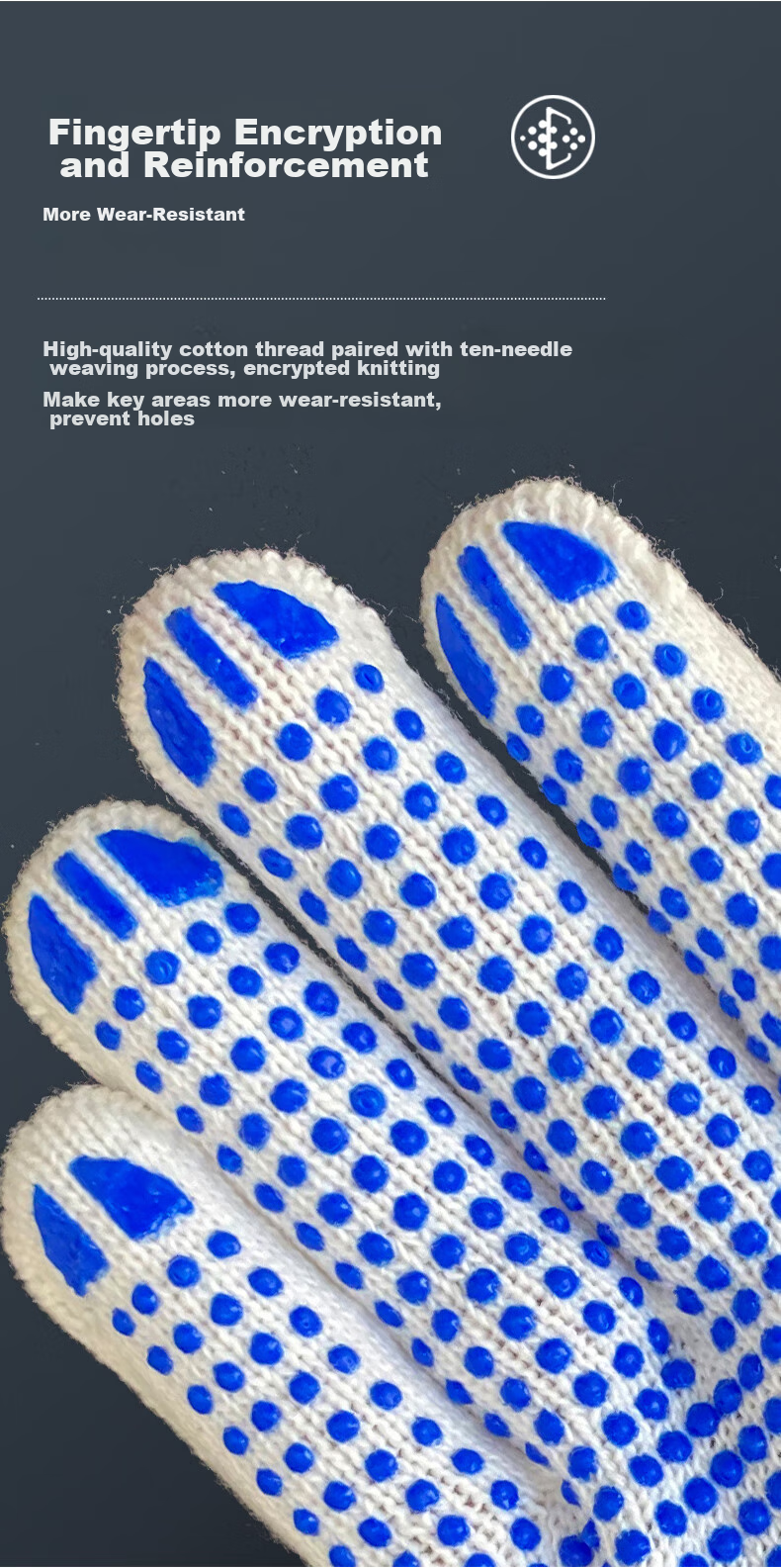 Shengfang Labor Protection Gloves, Dotted Gloves, Coated Anti-Slip Wear-Resistant Thread Gloves, Factory Construction Work Gloves, 600 Grams, Blue Dotted, 24 Pairs 6