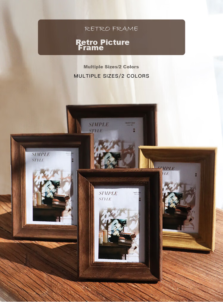 Befon 6-Inch Vintage Photo Frame, Wall-Mounted European Style Creative Frame, Tabletop Display Frame, Walnut Color 0245 1
