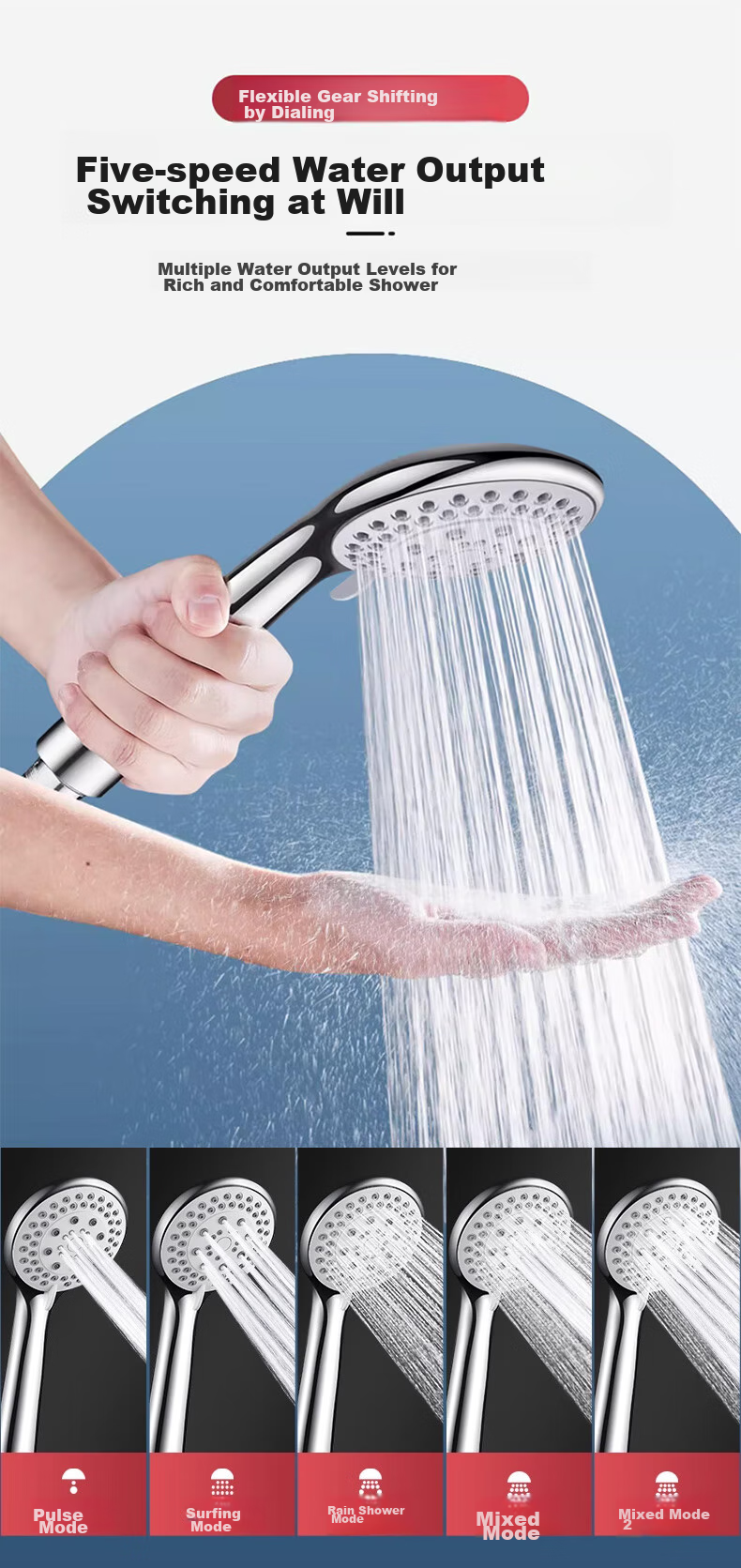 Chaoji Jia Pin Shower Head, High-Pressure Handheld And Wall-Mounted, Single Adjustable Large Water Output Universal Shower Head 6