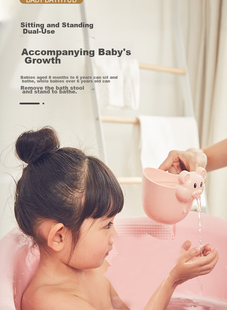 Rikang Bathtub, Baby Bathing Basin, Children's Bathtub, Bathtub with Free Stool, Blue, X1001-1 11