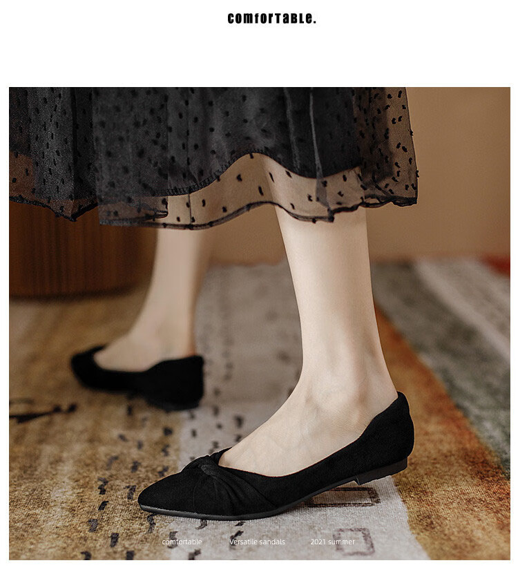 Pounise Women's Single Shoes, Korean Style, Large Size Boat Shoes, Flat Soft Soles, PQM-02, Black, 33/215(1.5) 16