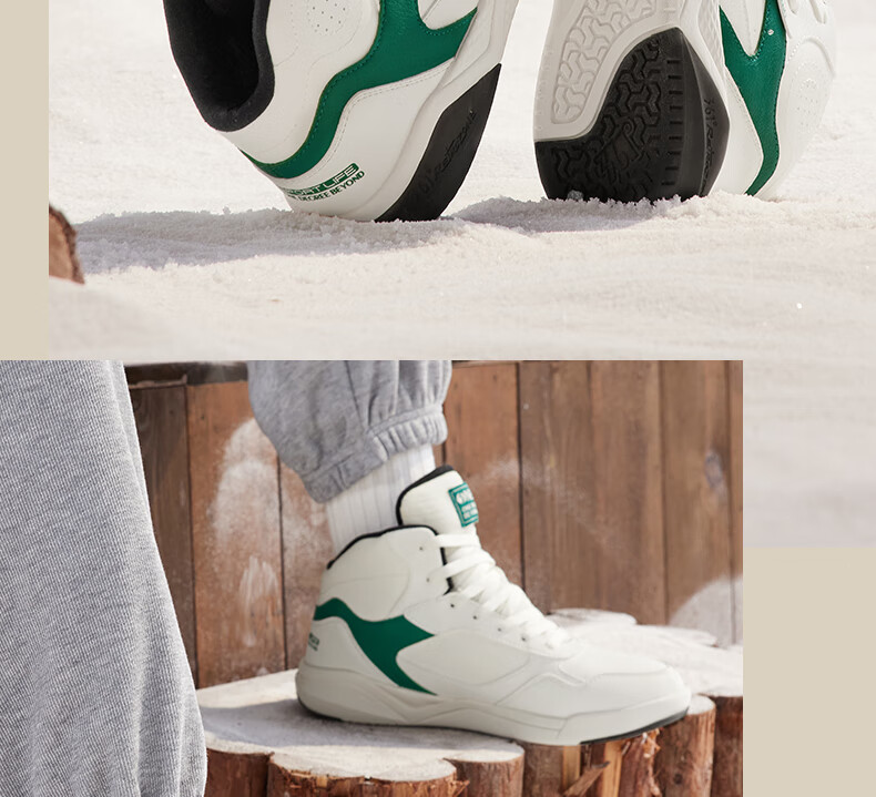 361° Men's Sports Shoes, Autumn And Winter High-Top Fleece-Lined Warm Cotton Shoes, Casual Sneakers for Men, 672146606A-8 34
