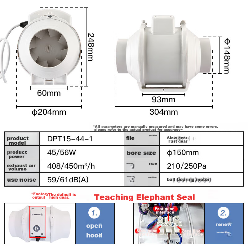 JINLING Duct Fan Exhaust Fan for Bathroom Ventilation, Kitchen Duct Extractor Fan, 6-Inch, DPT15-44