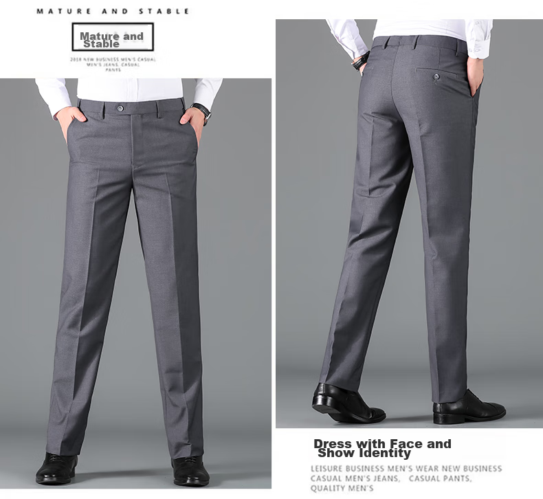 ROMON Wrinkle-Resistant Non-Iron Dress Pants for Men, High-Waisted Loose Casual Business Suit Trousers Straight-Leg Dad Pants 21