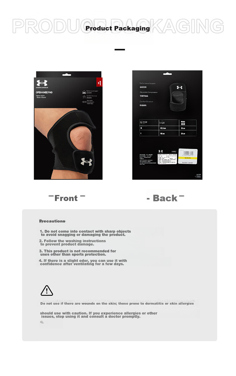 Under Armour Knee Brace Sports Open Patella Support Style Running Protective Gear Meniscus Ligament Anti-Collision Knee Pads, Black M Size 3