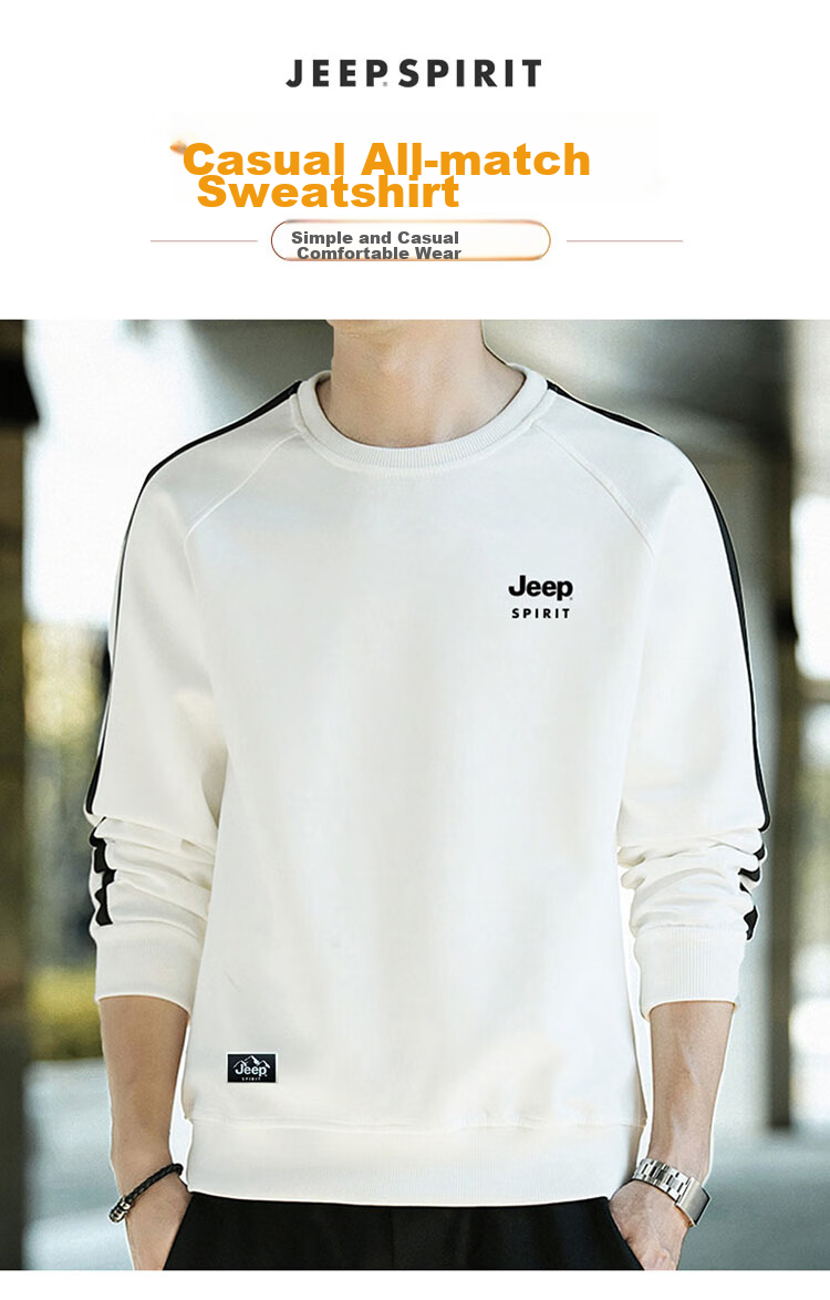 JEEP SPIRIT Men's Sweatshirt, Spring Round Neck Top, Casual T-Shirt, Black, 2XL 1
