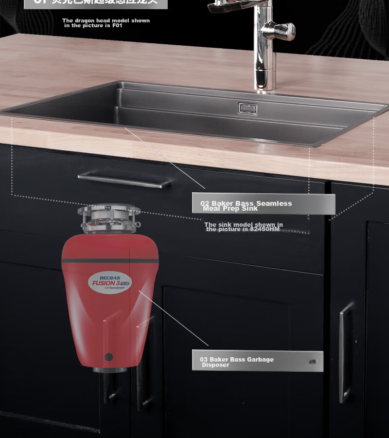 BEcbas Intelligent Garbage Disposal, Household Kitchen Waste Crusher, Automatic Power-Off F3plus 3