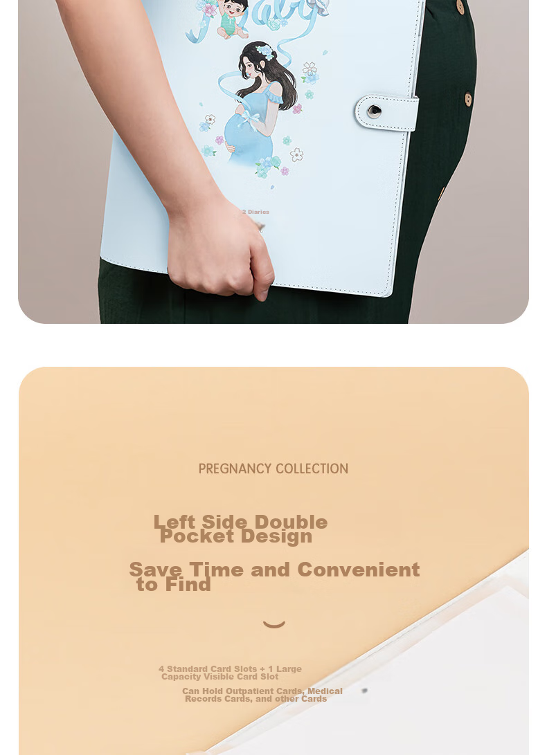 Deli Pregnancy Check-Up Organizer, Prenatal Report Folder, Maternity Information Folder, Pregnancy Record Book, Loose-Leaf Notebook, Portable Ultrasound A4 Medical Examination Form, Blue PQ907-T 5