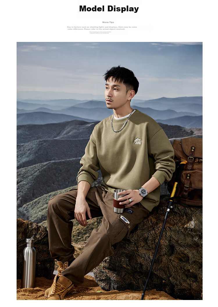 JEEP Spring And Autumn Round Neck Sweatshirt for Men, Loose Casual Sports High-End T-Shirt Top Outerwear 18