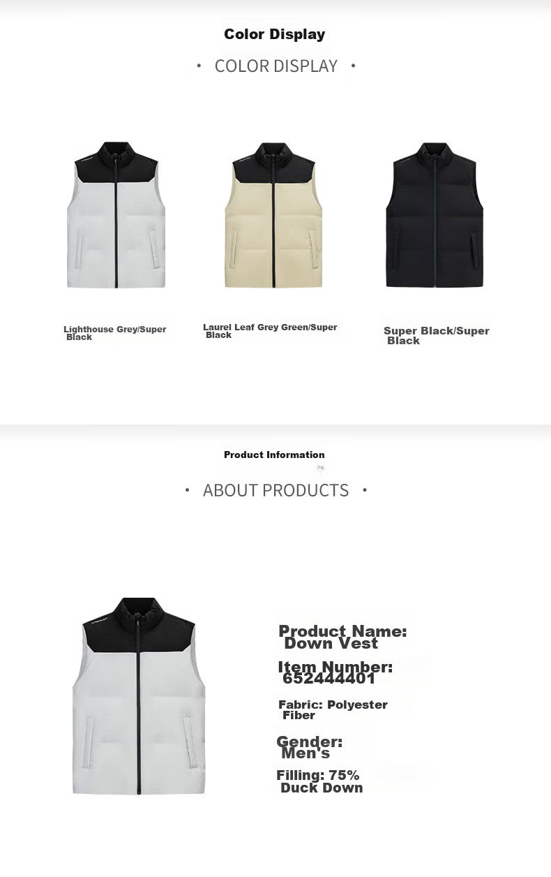 361° Men's Down Vest Autumn Winter New Waterproof Warm Sports Casual Running Stand Collar Jacket 652544401-4 32