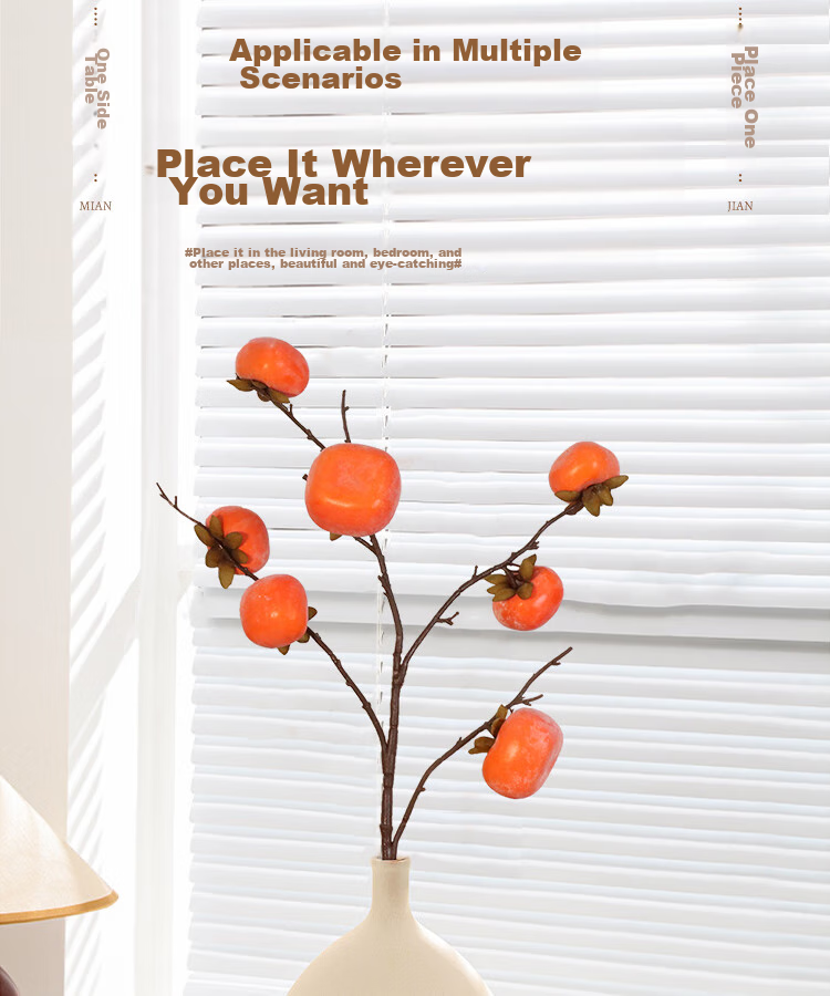 Shengshitaibao Vase Set, Persimmon Flower Arrangement, Housewarming Decoration, Living Room Fake Flowers And Fruits, Everything Goes Well + Flat Bottle 5