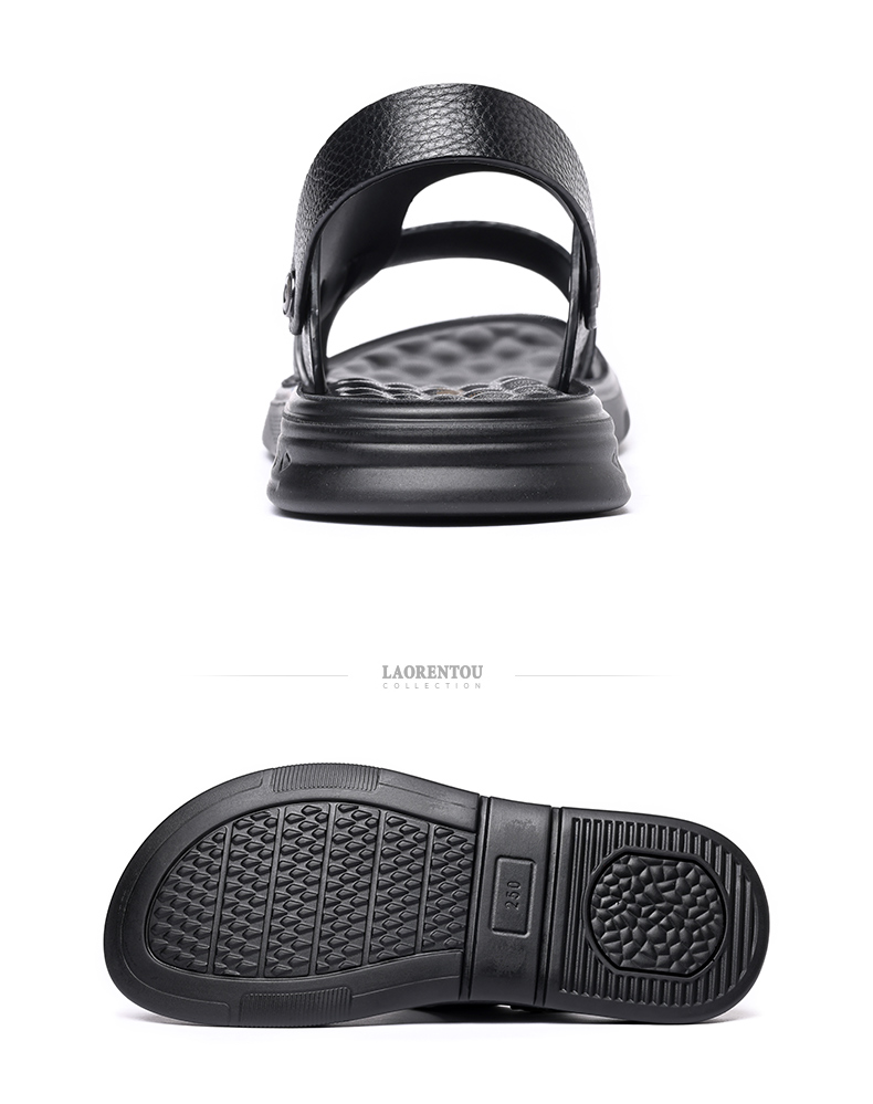 LAORENTOU Men's Beach Sandals, Summer Breathable Metal Buckle Lychee Pattern Shoes Slippers Dual-Use Versatile Casual Sandals Men's Footwear LT13107 Black Size 42 8