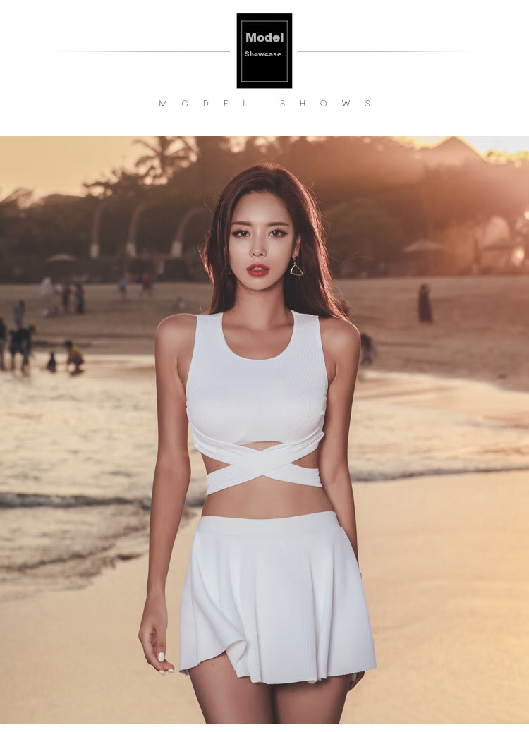 DK Women's Two-Piece Swimsuit with Skirt, Sexy Push-Up Design, Modest, Tummy Control, Slimming, Korean Style for Hot Springs, Black, Size L 3