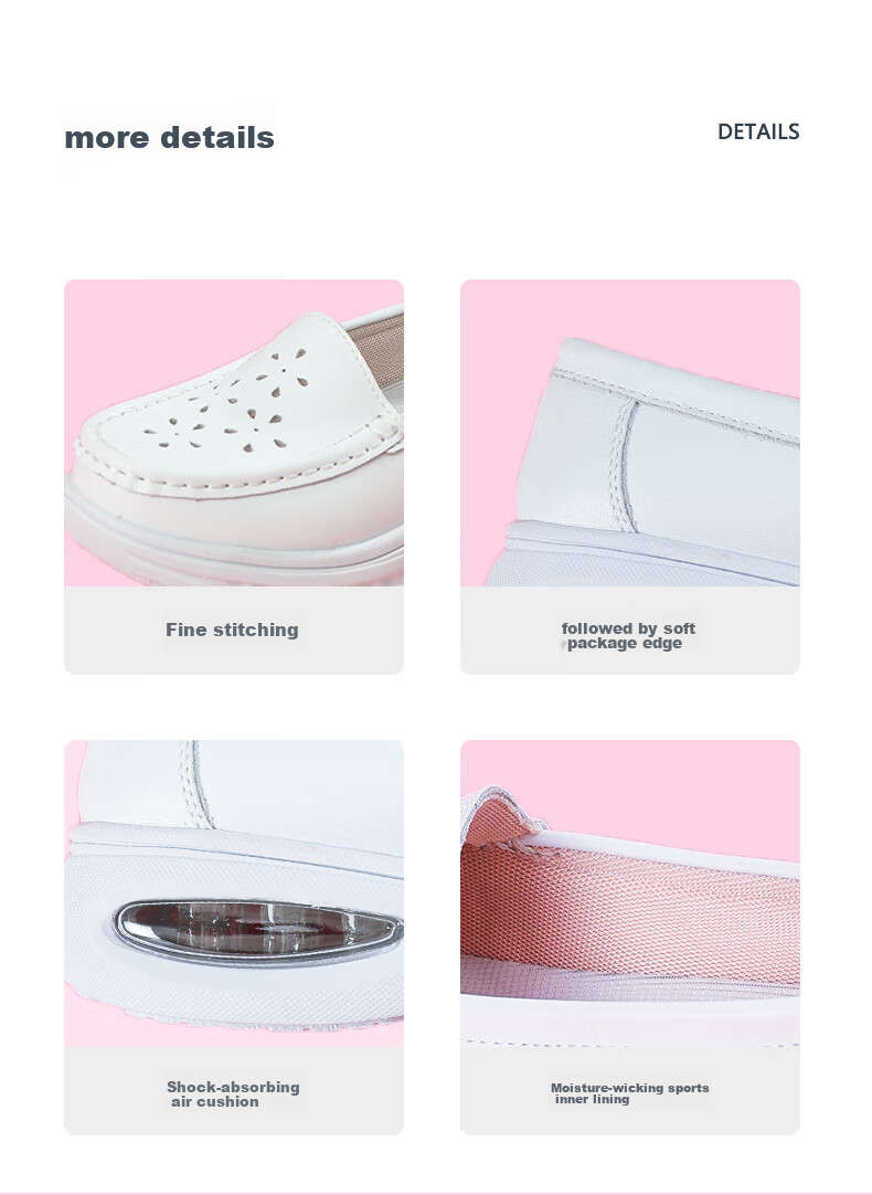 Feiying Nurse Shoes for Women, Genuine Leather, Breathable, Comfortable Soft Sole, Hollow Design, Easy on Feet, Medical Work Shoes, 2316 White, Size 34 8