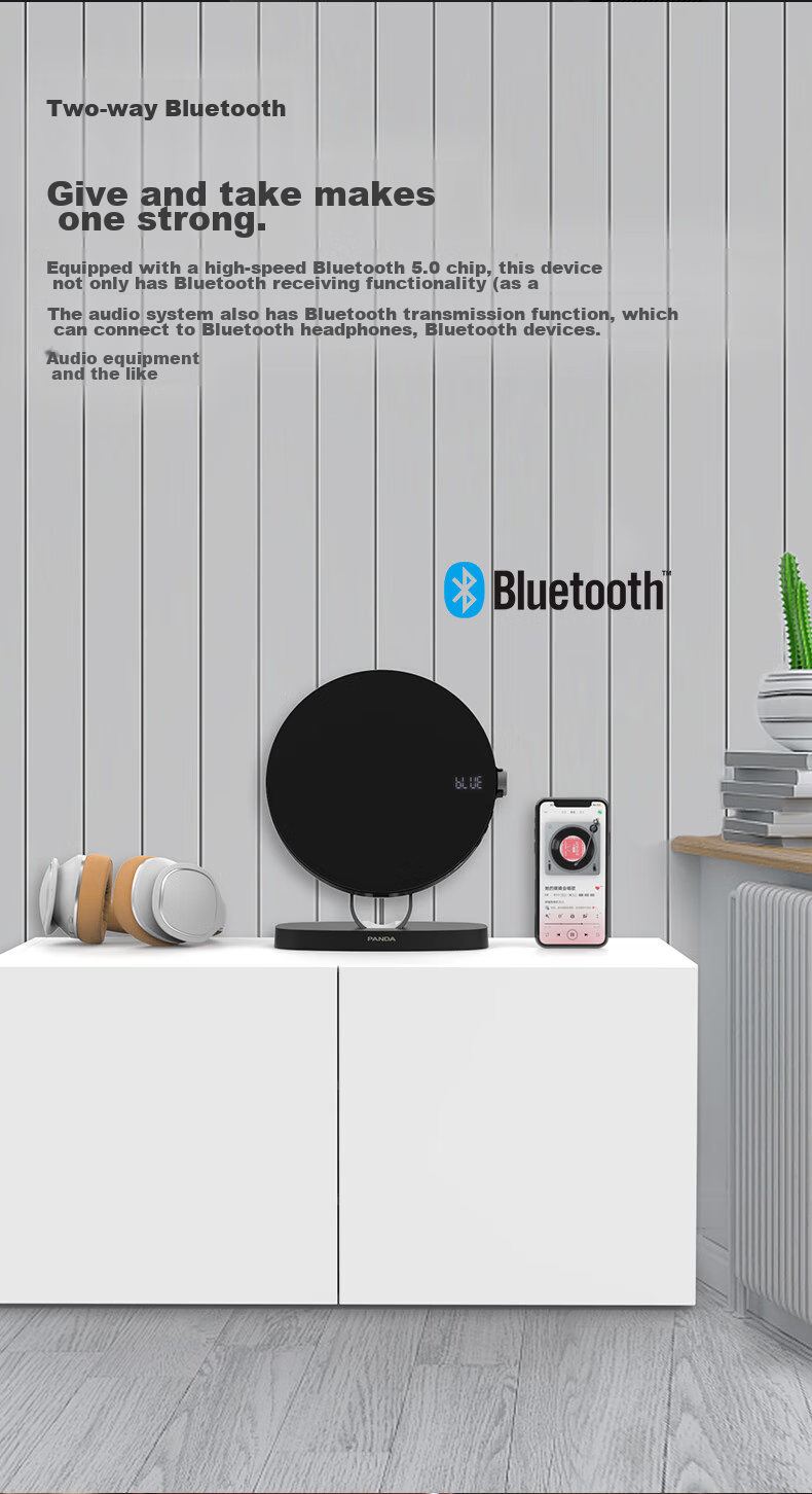 PANDA CD-63 CD Player, Bluetooth Speaker All-In Album Player, High-Quality Audiophile-Grade Disc Player, Wall-Mounted Dual-Use Speaker 5