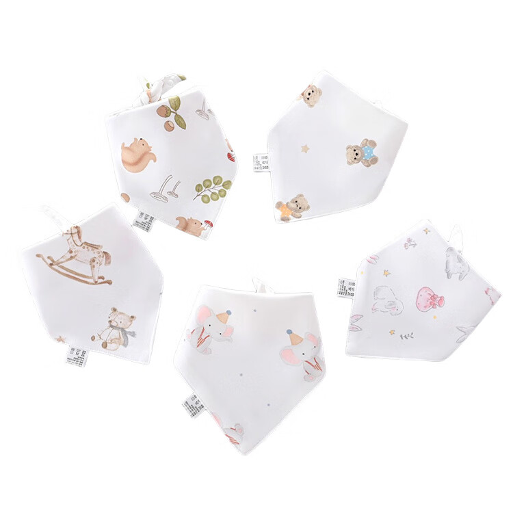 9I9 Baby Drool Bib, Pure Cotton Bib, Waterproof Baby Triangle Bib, Double Button Adjustable Bib, Upgraded Version, 5 Pieces A17 15