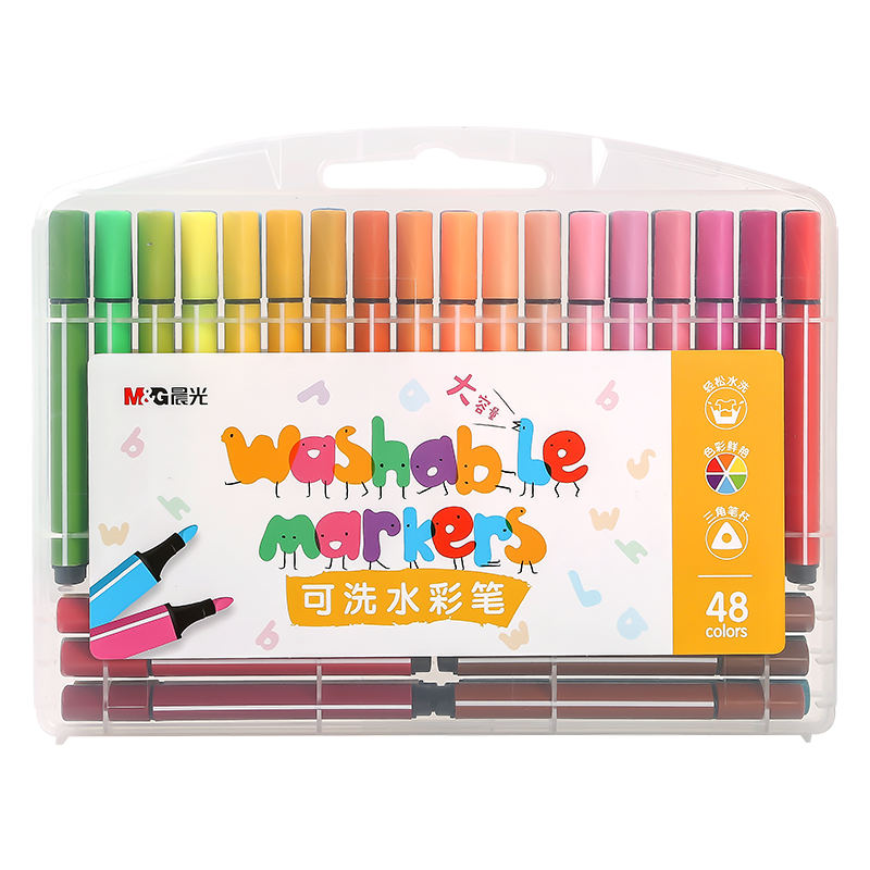 M&G Stationery, 48 Colors Thick Triangular Watercolor Pens, Washable, Large Capacity Coloring Pens, Drawing Brushes, Kindergarten Non-Toxic Birthday Gift, ACP901R2