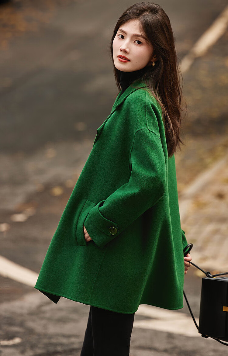 DME Winter New Double-Breasted Handmade Shearling Double-Faced Wool Coat for Women Mid-Length Camel M 7